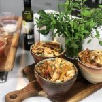 Bowls of Chef Amy's blackened shrimp pasta