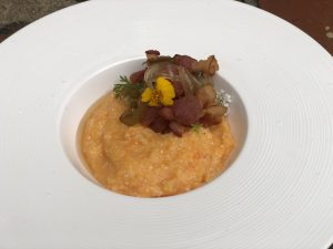 Sweet potato grits and bacon